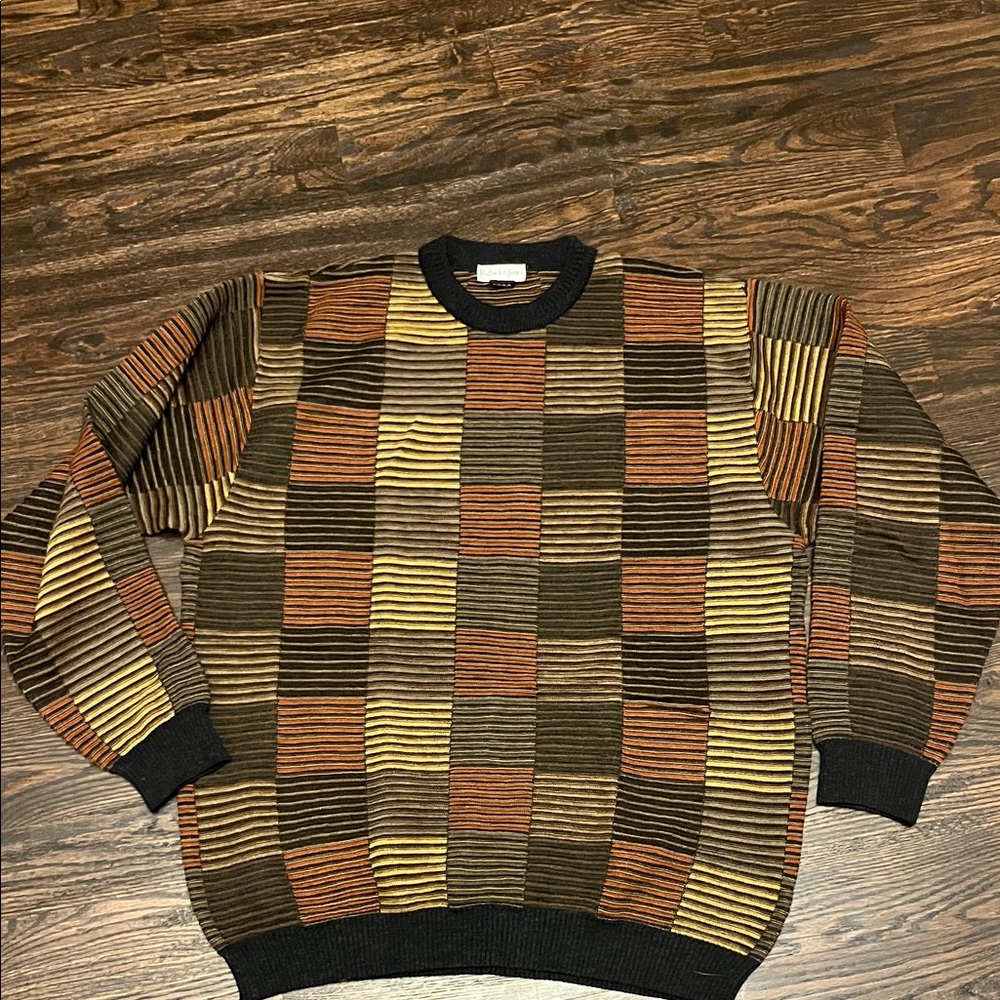 Men's Striped Crewneck Sweater - Black, Brown, and Yellow